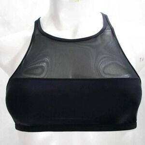 Heat Padded & Sheer Mesh Wire Free Zip Back Sports Bra LARGE Black New with Tags